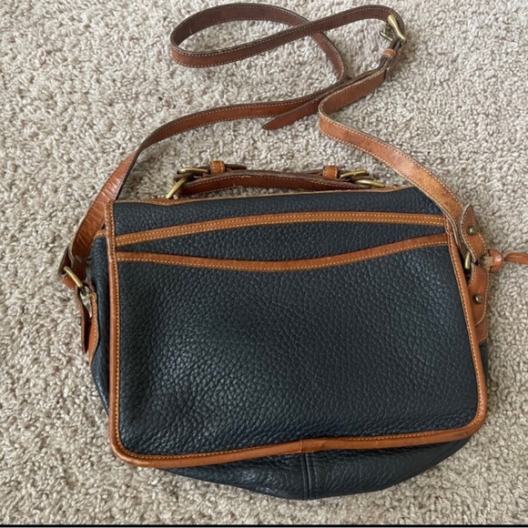 Vintage 90s Dooney & Bourke Off Black and Brown Messenger Bag with Flap Closure - Picture 2 of 11
